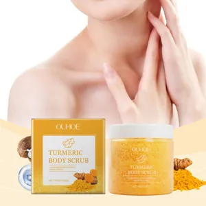 Turmeric body scrub product detail showing natural exfoliating texture and smooth skin features.
