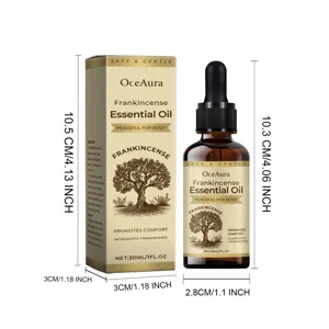 OceAura Weihrauch Ätherisches Öl 30ml mit Schachtel und Größenanzeige für Körperpflege.