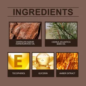 Discover the natural nourishing ingredients detail featuring sandalwood oil, vitamin E, and glycerin.