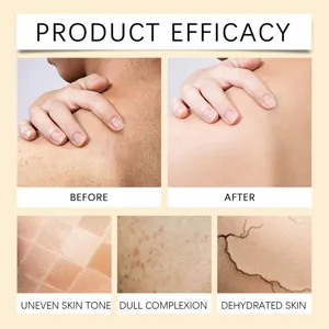 Turmeric body scrub detail showing skin efficacy, before and after comparison and dry skin issues.