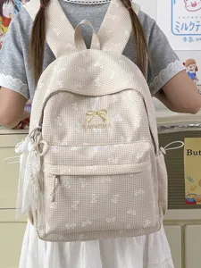 Sac à Dos Scolaire Style Harajuku Japonais Mignon Nœud Papillon Carreaux Pour Collégiens Grande Capacité Nylon Respirant Résistant À L Usure Pour Filles