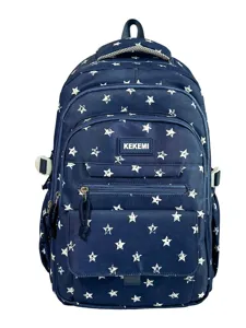 Stylish navy blue star print large capacity school backpack for girls and students