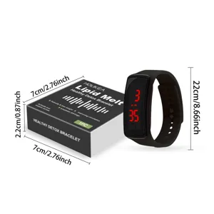 Montre de sport numérique LED noire HOUKEA avec boîte d'emballage et dimensions détaillées.