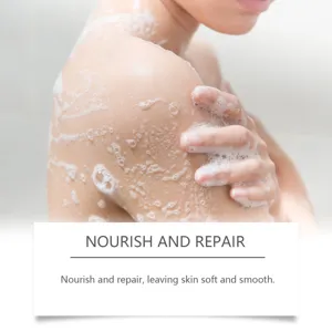 Detail view of skin cleansing with turmeric lemon soap foam, nourishing and repairing skin gently.