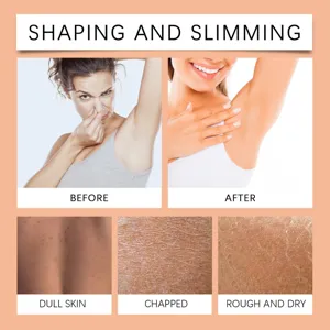 Skin condition comparison detail showing before and after body shaping effects and dry skin.