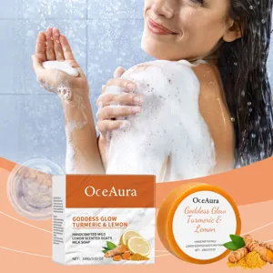 OceAura Turmeric Lemon Bath Soap Natural Goat Milk Moisturizing Deep Cleansing Brightening Body Soap Bar For Skin Care