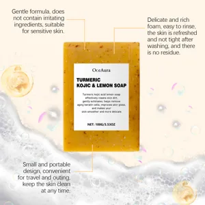 Savon au curcuma, acide kojique et citron OceAura pour soin visage et corps 100g.