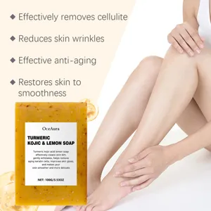 Savon turmeric kojic citron OceAura pour un nettoyage en douceur, gommage et soin lisse.