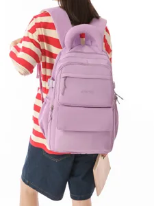 Japanese Preppy Style Nylon Backpack Large Capacity School Bag With Letter Embroidery For High School Student Unisex