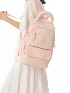 Large capacity Japanese college style pink backpack with embroidered letters for school girls