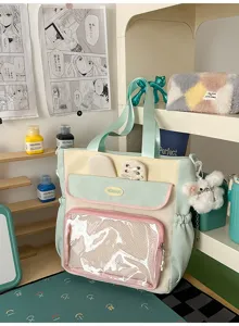 Japanese style sweet pastel Ita bag with transparent window and rabbit ear detail