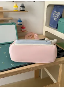 Detail shot showing the sturdy bottom of a pink and blue Japanese style sweet ita bag