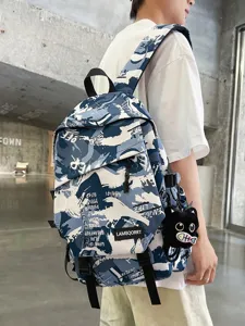 Mode Dunkel Graffiti Kontrastfarbe Rucksack Große Kapazität Straßentrend Nylon Schulranzen Für Teenager Casual Rucksack