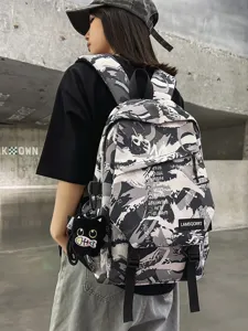 Stylischer Rucksack mit dunklem Graffiti-Muster und großer Kapazität für Mädchen