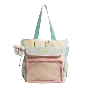 Sweet Japanese style pastel ita bag for students with mesh front display pocket