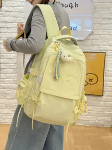 Sac à dos d'écolier jaune clair grande capacité avec broderie 'Have a good day'