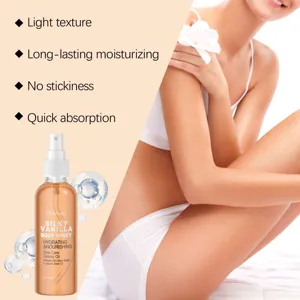 OceAura hydrating body spray with silky vanilla fragrance, quick absorption and moisture.