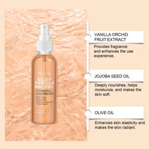 OceAura Silky Vanilla Body Spray 100ml, moisturizing and nourishing skin care glossy oil.