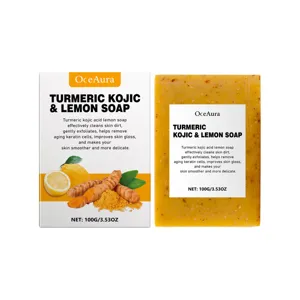 Savon au curcuma, acide kojique et citron Oceaura pour nettoyage doux du visage et corps.