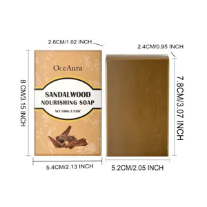 OceAura savon nourrissant au bois de sandal image de détail montrant les dimensions de la savon.