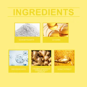 Gedetailleerd overzicht van natuurlijke honing- en gemberingrediënten voor onze milde lichaamszeep.