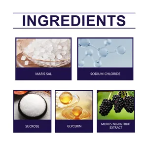 Body scrub ingredients detail view showing natural salt sucrose and nourishing glycerin extract.