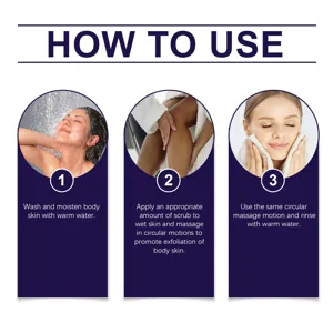 Step-by-step instruction guide for using body scrub, ensuring smooth and soft skin easily.
