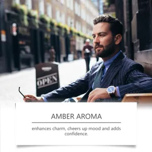 Λεπτομερής όψη απολέπισης σώματος ανδρών Amber Aroma με κομψό αστικό φόντο.