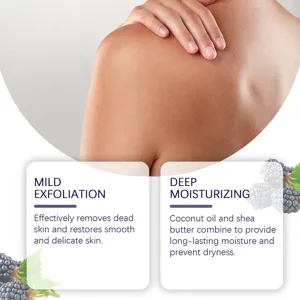 Detailed view of body scrub showing mild exfoliation and deep moisturizing effects.