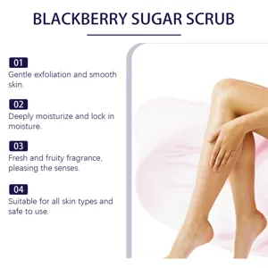 Blackberry sugar scrub detail image showing gentle exfoliation, deep moisturizing, and smooth skin.