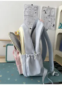 Dettaglio delle cerniere e degli spallacci di uno zaino itabag in nylon colorato.