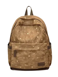 Retro brauner Schülerrucksack mit gelbem Sternmuster und großem Fassungsvermögen Design