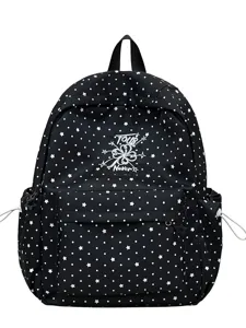 Modischer schwarzer Rucksack mit hoher Kapazität, weißen Punkten und Sternen für Schulmädchen
