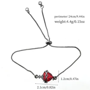 Red Zircon Heart Thorn Bracelet Adjustable Black Chain Gothic Punk Jewelry for Women