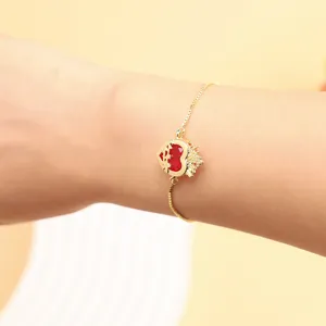 Elegant gold red zircon heart bracelet with adjustable chain for women daily wear accessory