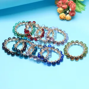 Colorful round crystal ball bracelet elastic string fashion jewelry for daily wear