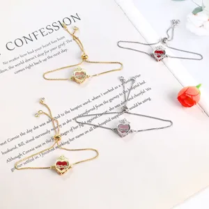 Detailed shot of exquisite adjustable crown heart zircon bracelets in gold and silver.