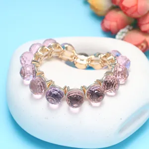 Close-up detail of the pink faceted crystal ball bracelet showcasing sparkling crystal beads.