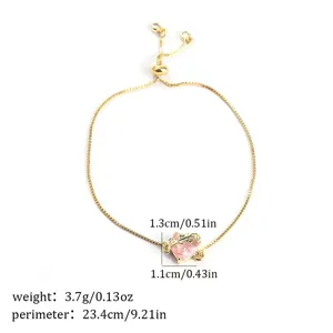 Minimalist pink zircon heart slider bracelet with adjustable chain, elegant style.