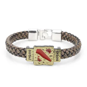 Dota 2 geflochtenes Lederarmband mit Metall Logo Anhänger und sicherem Verschluss für Gamer.
