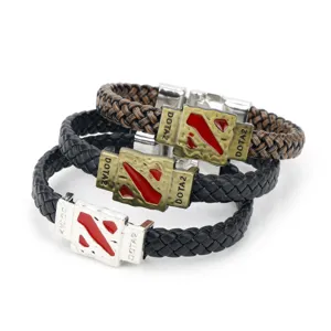 Gaming Merch Leder geflochtenes Armband Legierung Metall Logo Armreif stylisch neu