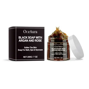 OceAura Black Soap with Argan and Rose Body Cleansing and Skin Softening Spa Formula 200g
