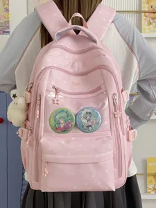 Sac à Dos Scolaire Style Preppy Imprimé Étoile pour Filles Grande Capacité Sac d'École Léger en Nylon Respirant Résistant à l'Usure
