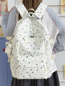 Mignon sac à dos scolaire blanc pour filles avec motif d'étoiles, grande capacité et léger