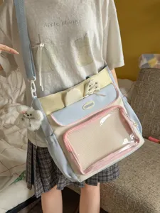 Sweet Japanese style pastel Ita-bag with clear display window and plush bear keychain