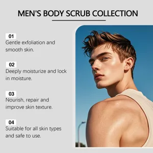 Λεπτομερής εικόνα ανδρικού scrub σώματος με απαλή απολέπιση και βαθιά ενυδάτωση.