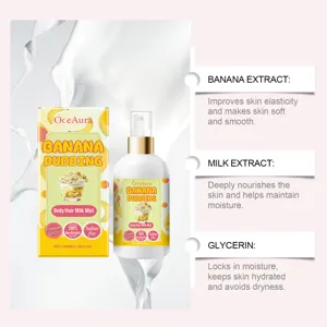 OceAura banana pudding body and hair milk mist, featuring natural plant extracts for daily hydration.