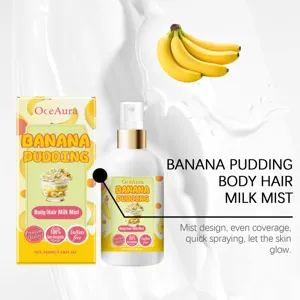 Banana pudding body and hair milk mist detail, refreshing and moisturizing formula for glowing skin.