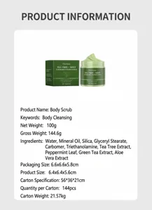 OceAura body scrub detail view, showing product jar, packaging box, and specifications info.