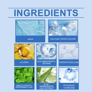 Tableau des ingrédients actifs avec aqua, glycérine et extraits végétaux pour épilation.